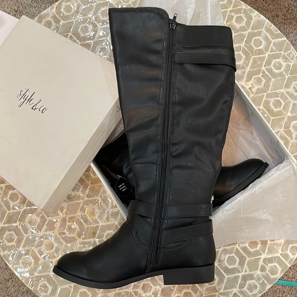 Black knee high wide calf boots